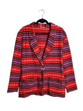 Morning Glory Vintage Southwestern‎ Blanket Blazer Jacket Red Pattern
